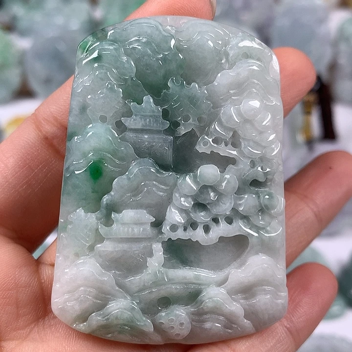 颈饰未镶嵌翡翠山水福利两面工艺福利