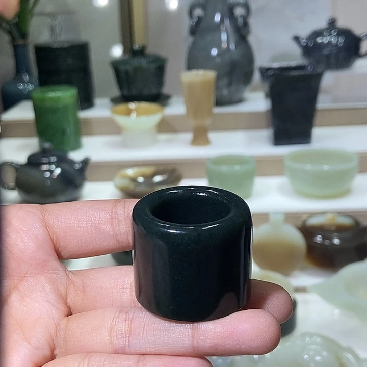 和田玉未镶嵌挂件青玉扳指22圈口