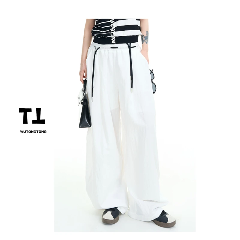 现货【万事胜意】夏季薄款宽松直筒裤女韩版纯色休闲裤62328