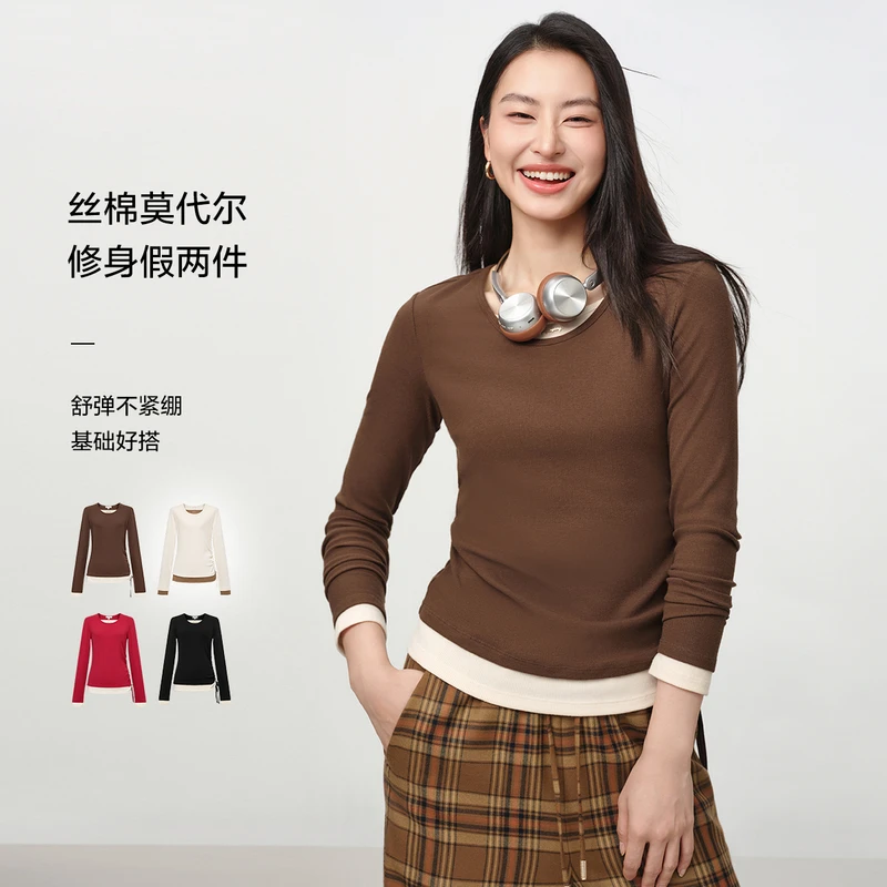 EP雅莹2025早秋新款女装 假两件设计感内搭上衣5516A