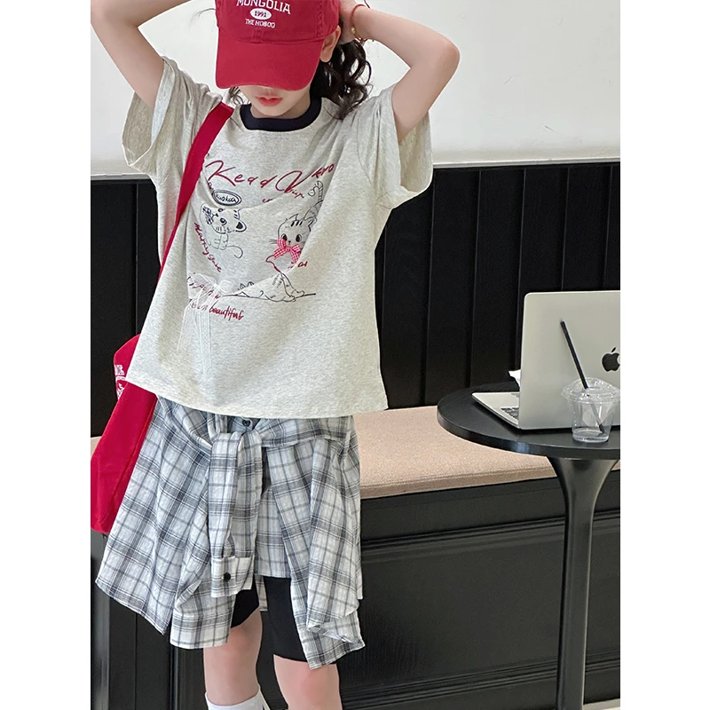 K28614韩系女童短袖T恤2025夏装新款儿童上衣宽松百搭半袖休闲潮t