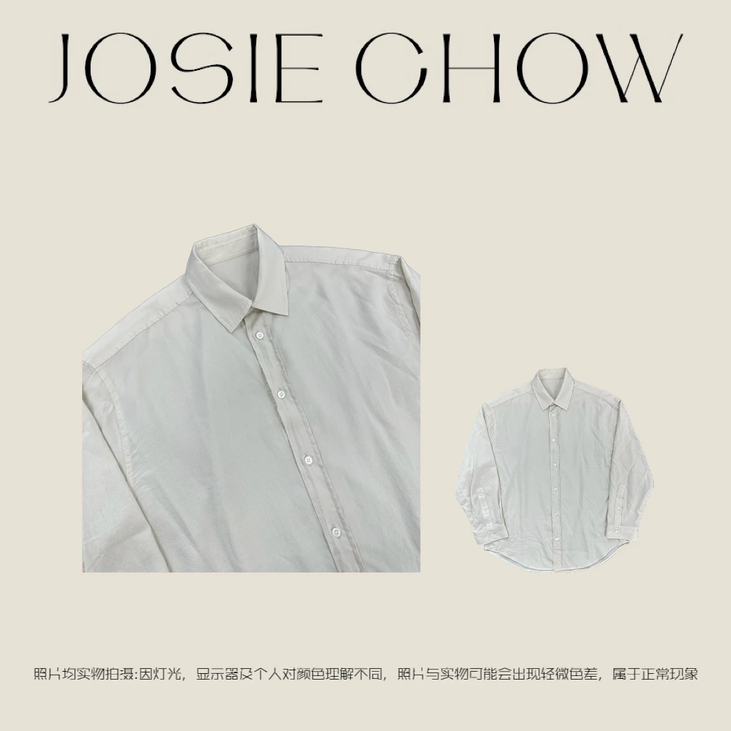 JOSIE CHOW【浅灰】全棉轻薄左袖印花宽松衬衫。JC462270