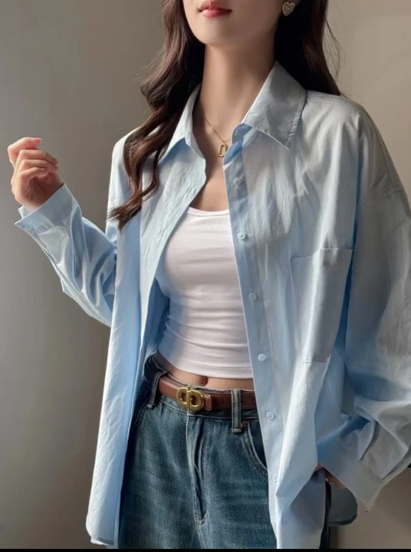 【当天发】100纯棉糖果色衬衫燕尾设计款时尚休闲长袖韩版衬衣