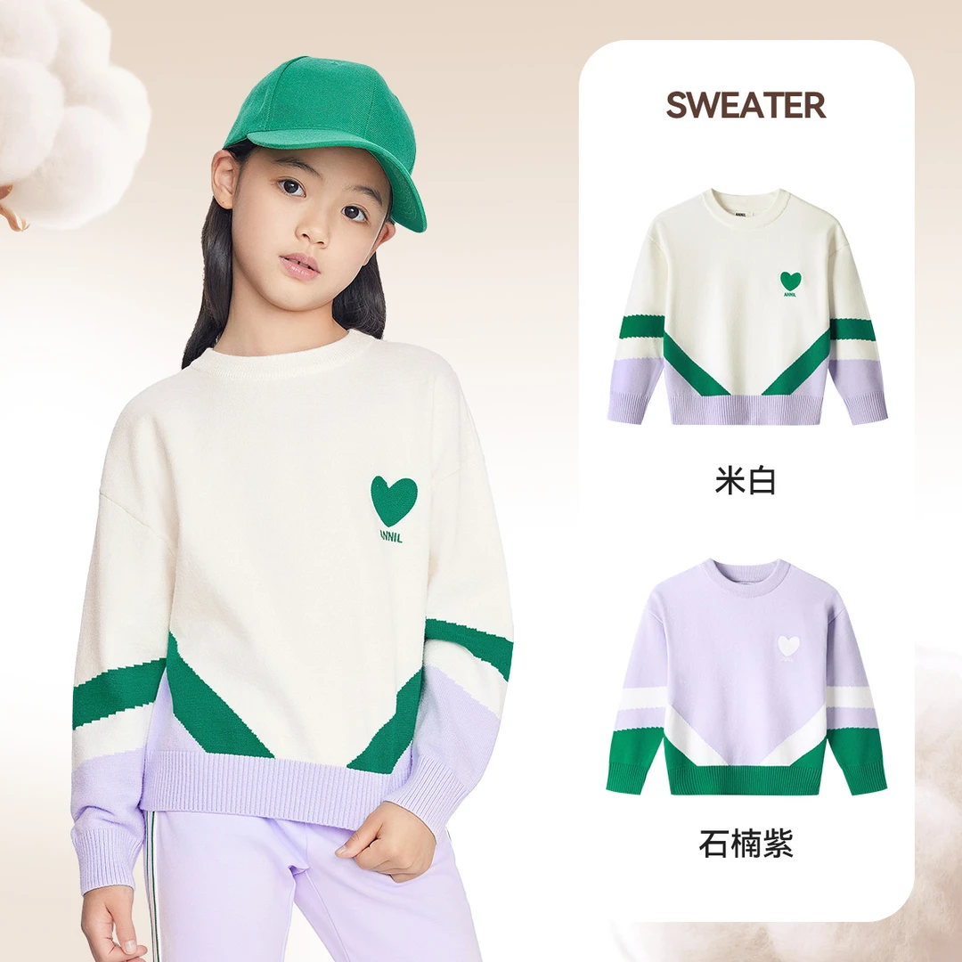 女童圆领针织衫冬季新款安奈儿童装EG444626