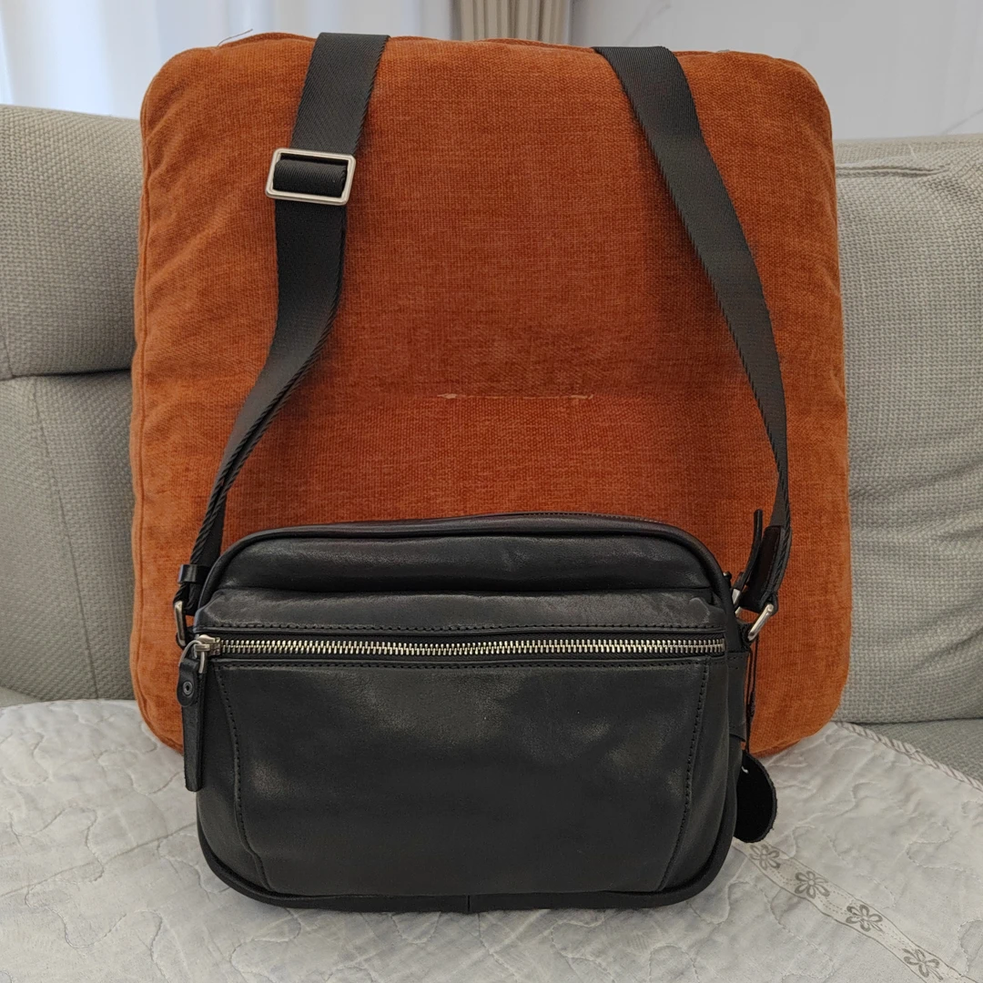 头层牛皮单肩包斜挎包时尚简约百搭长26高18厚8黑色真皮