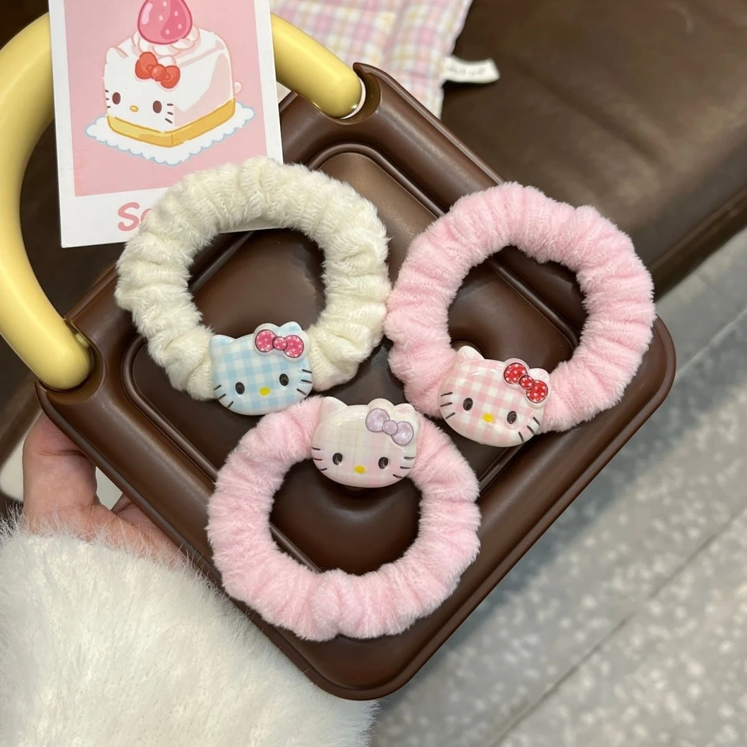 可爱小猫毛绒白发圈KT猫秋冬发绳少女心ins发饰学生软萌马尾皮筋