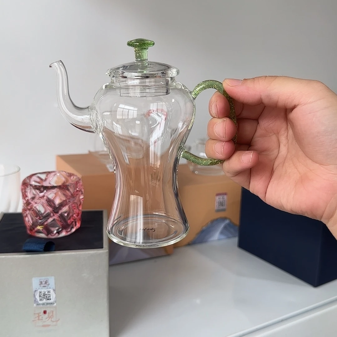 613俊秀壶小号绿金把手高硼硅