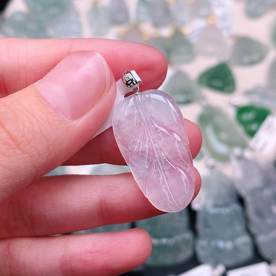 翡翠18K金镶嵌颈饰冰叶子28、16、3