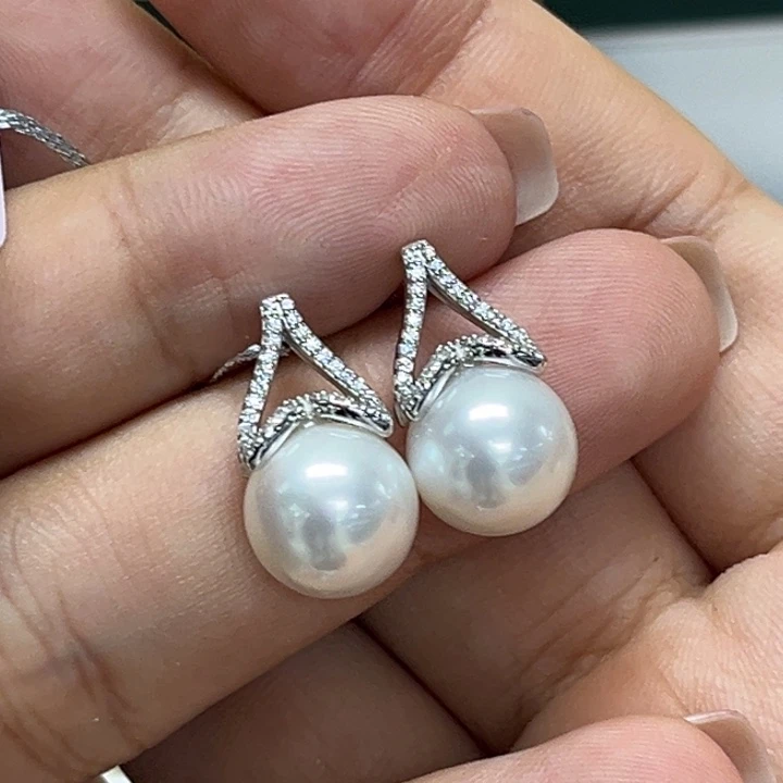 海水珍珠耳饰银S925镶嵌澳白10-11mm188