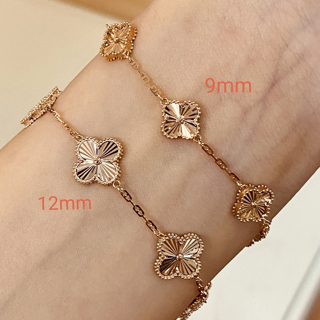 18K玫瑰金花花草草手链彩金手饰爆闪经典镭射轻奢时尚百搭简约