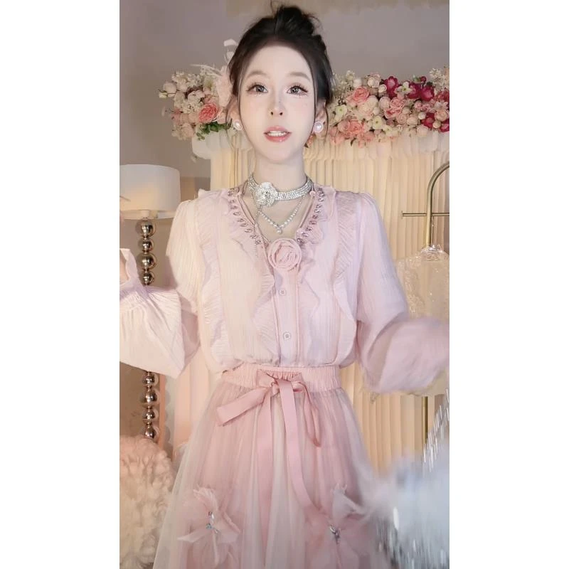 【崔】T0093 法式气质衬衫女长袖2025春季新款系带设计感小众上衣