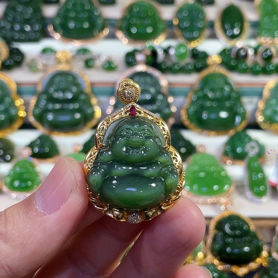 和田玉（碧玉）18K金镶嵌颈饰27mm
