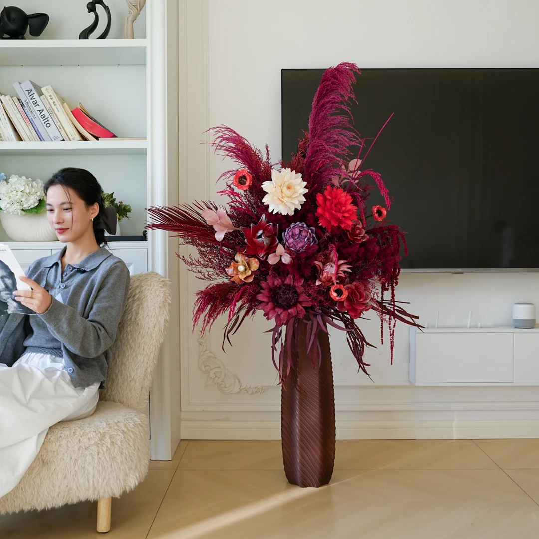 玄关花 永生花 免打理 懒人花束红色落地花
