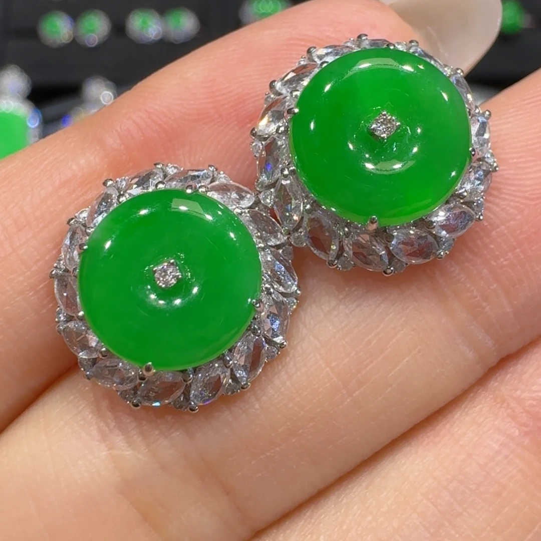 翡翠18K金镶嵌耳饰收到货48小时鉴赏期