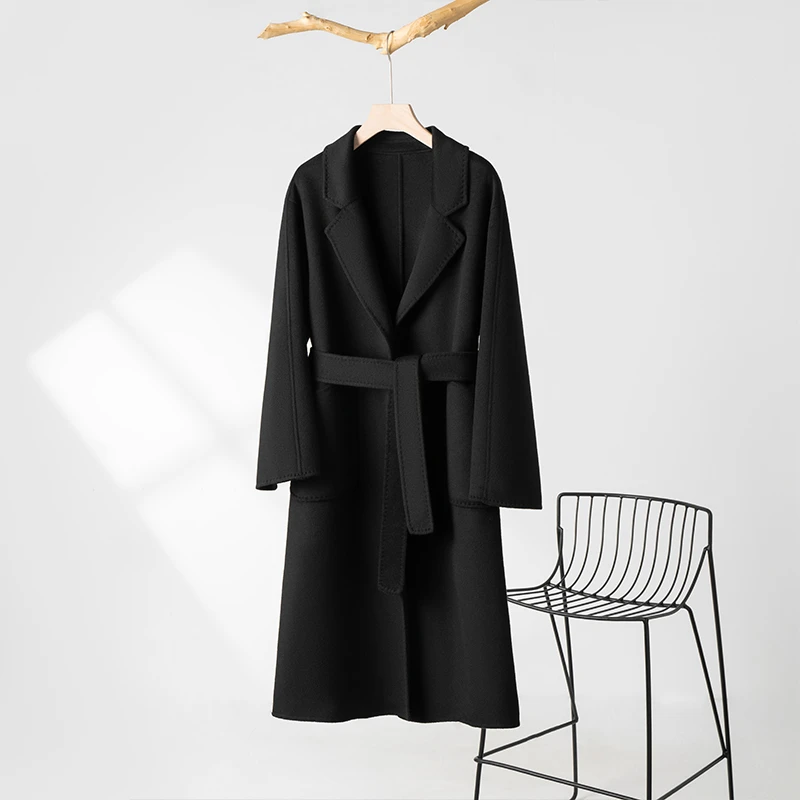 【清仓】爆款双面呢大衣高端外套浴袍款女士气质时尚设计师