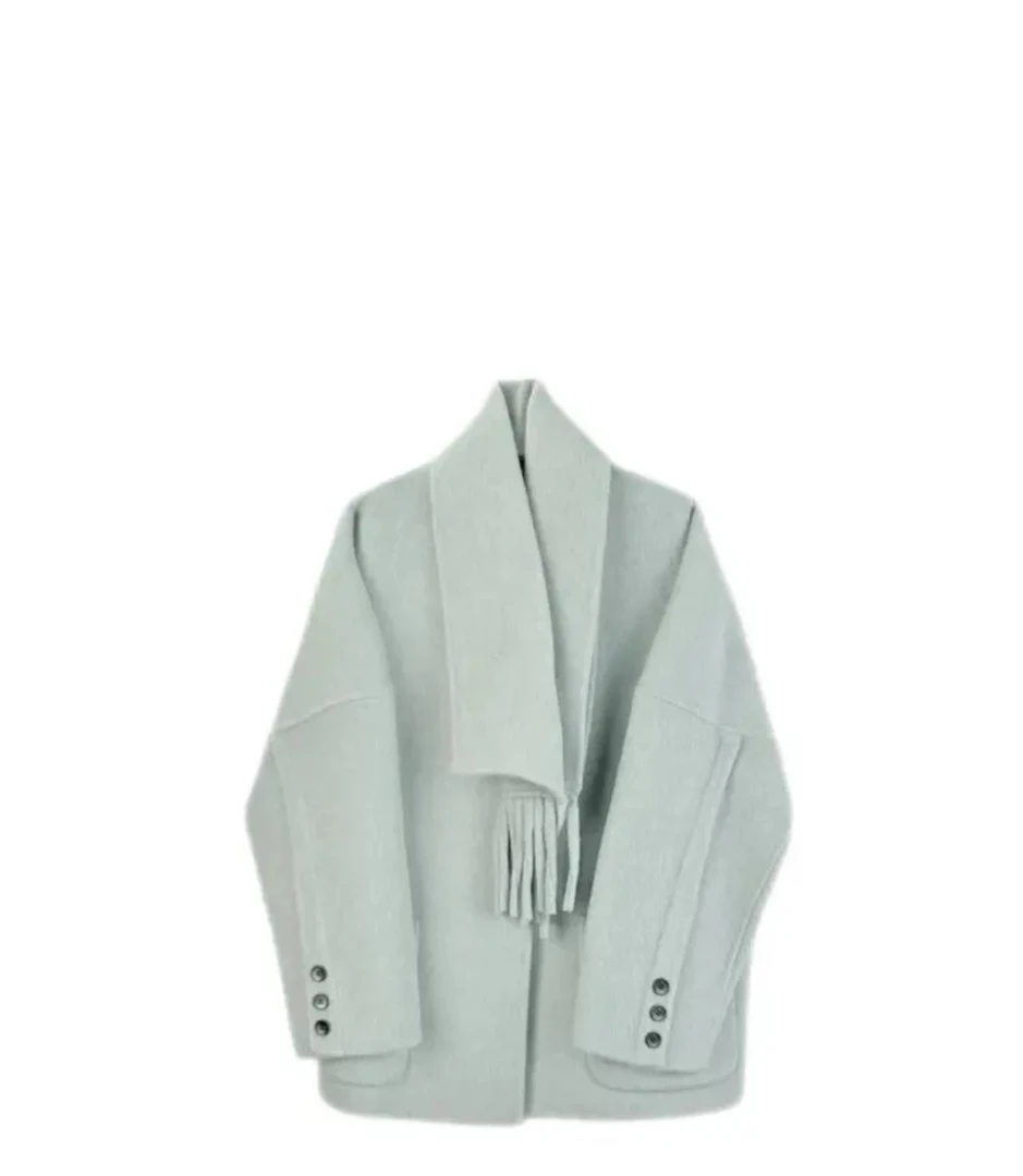 【芊雅】高品质-28833时尚气质围巾款双面羊毛大衣时尚洋气休闲服