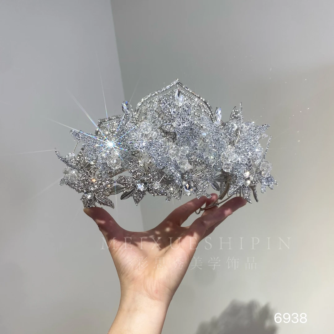 新款两件套皇冠6938新娘结婚主纱仪式头饰气质高级影楼跟妆