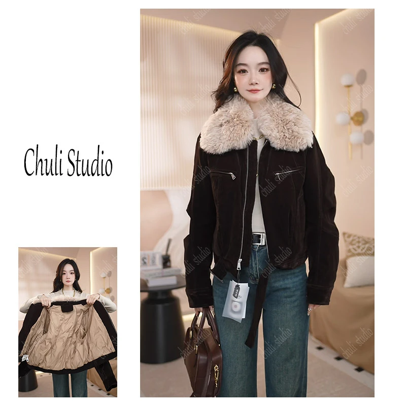 【ChuLi】专柜品质2025冬新款复古牛仔毛毛领时尚羽绒服