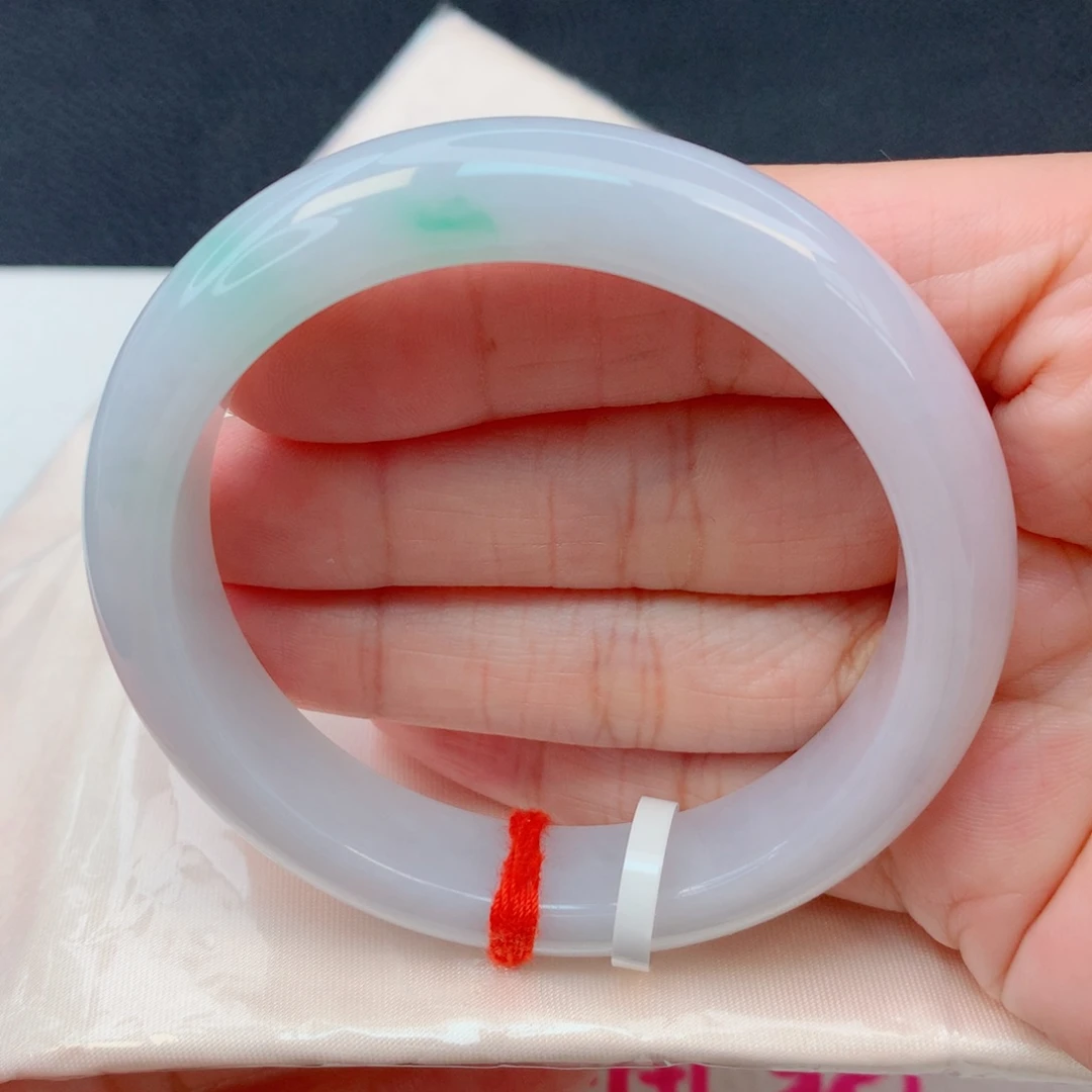 翡翠未镶嵌手镯56圈 细糯化烟紫底飘阳绿0毛孔