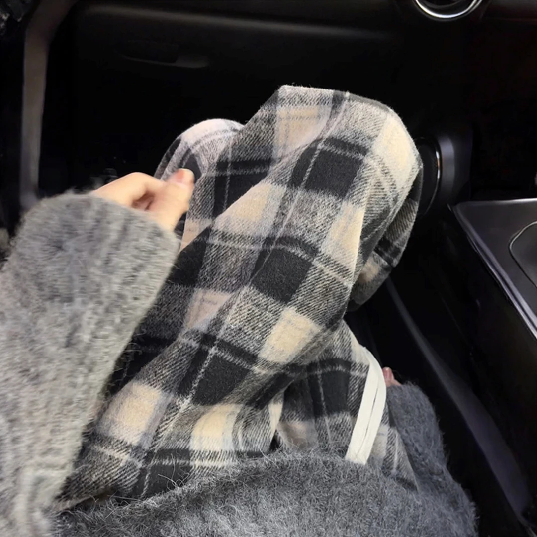 300斤胖mm大码美式慵懒格子阔腿休闲裤女高腰垂感宽松百搭毛呢裤