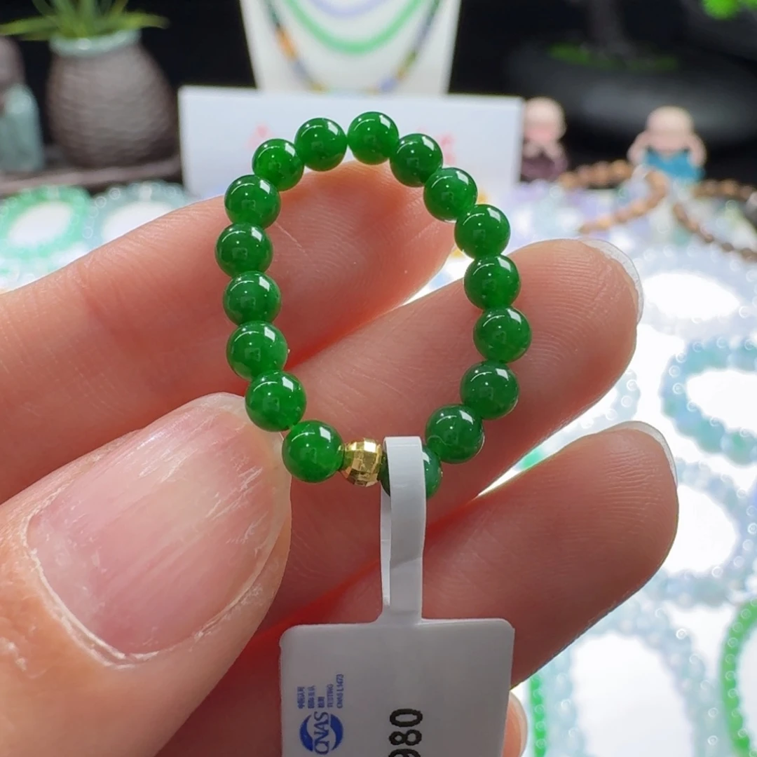 翡翠未镶嵌手链辣绿色标小米珠3.6mm