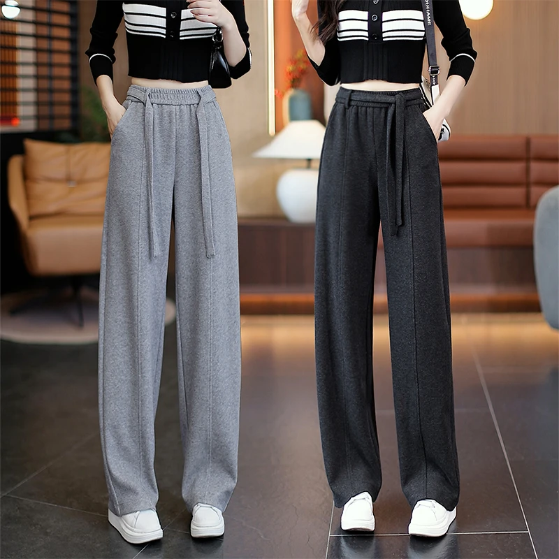 秋冬阔腿裤2025新款高腰宽松慵懒显瘦百搭松紧腰流光风复古休闲裤