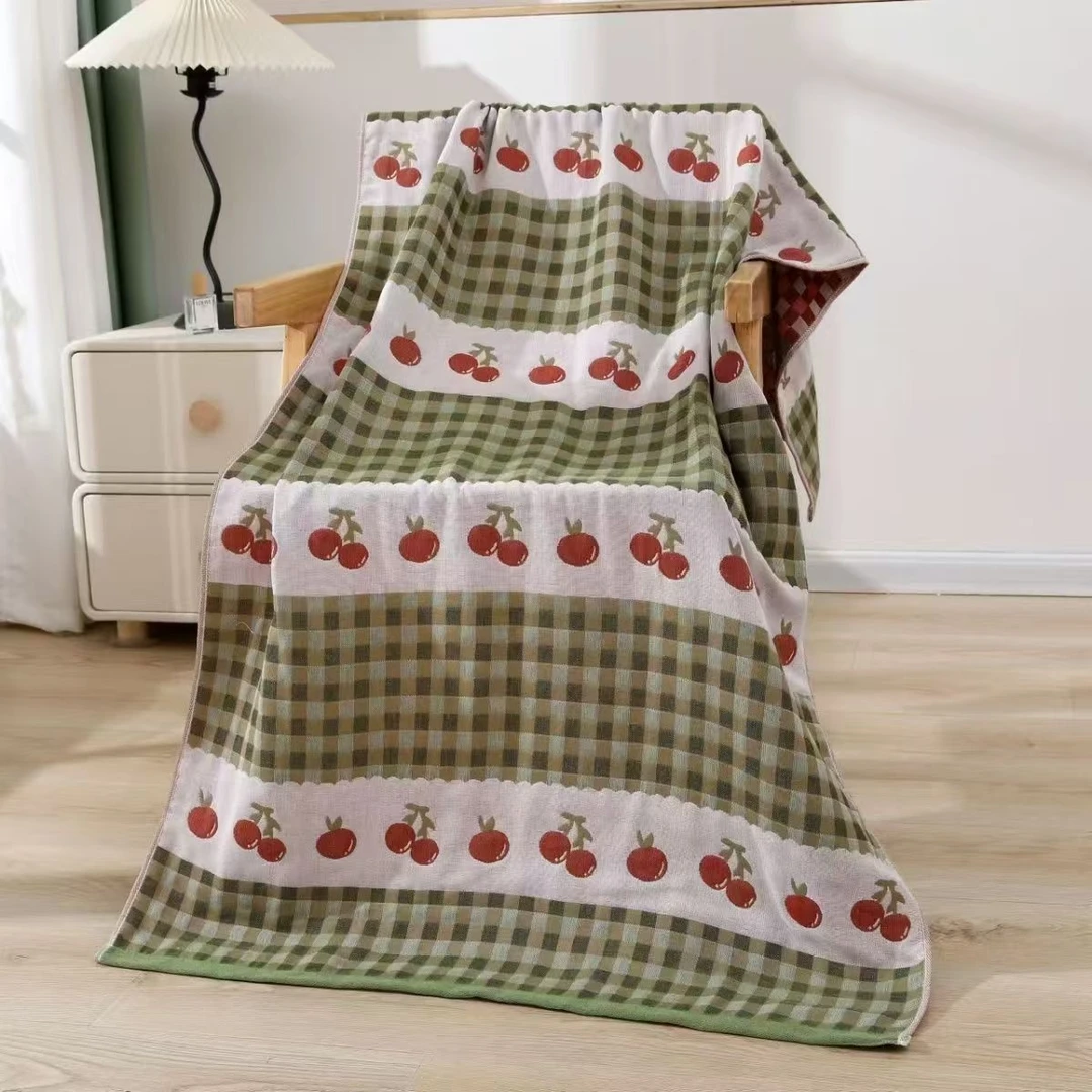 【铭哥家】春夏款四层纯棉纱布柔软不掉毛纱布空调毯-车厘子