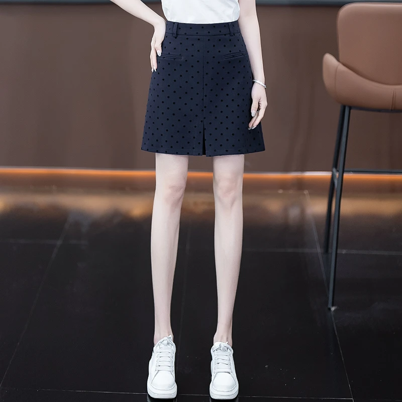 显瘦波点高腰短裙夏季2025新款修身显瘦包臀裙洋气时尚开叉a字裙