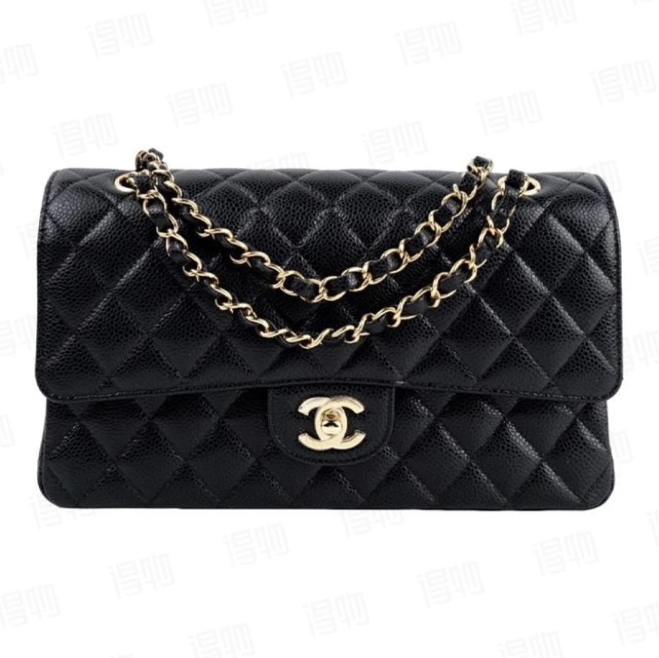 99新 Chanel/香奈儿 CF中号黑金荔枝牛单肩斜挎包