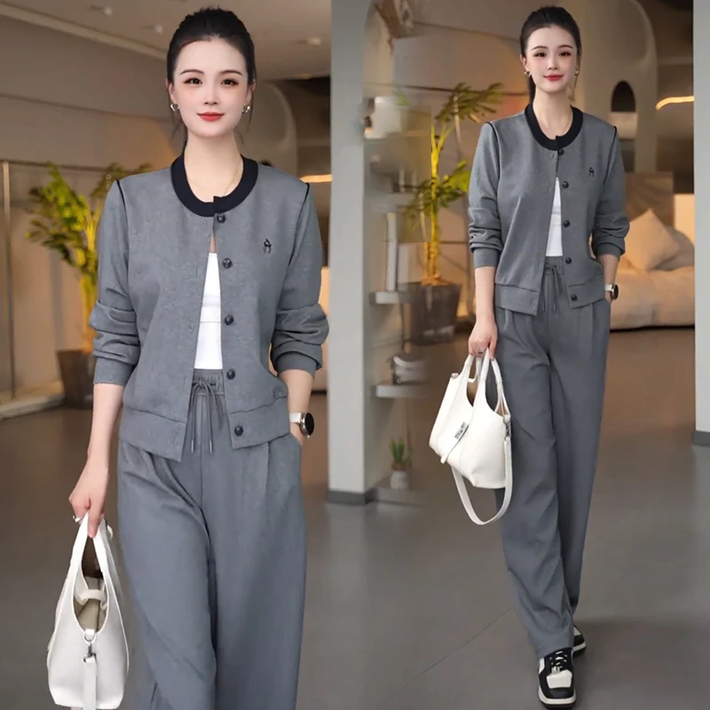 休闲运动套装女2025秋季新款时髦洋气开衫棒球服外套阔腿裤两件套