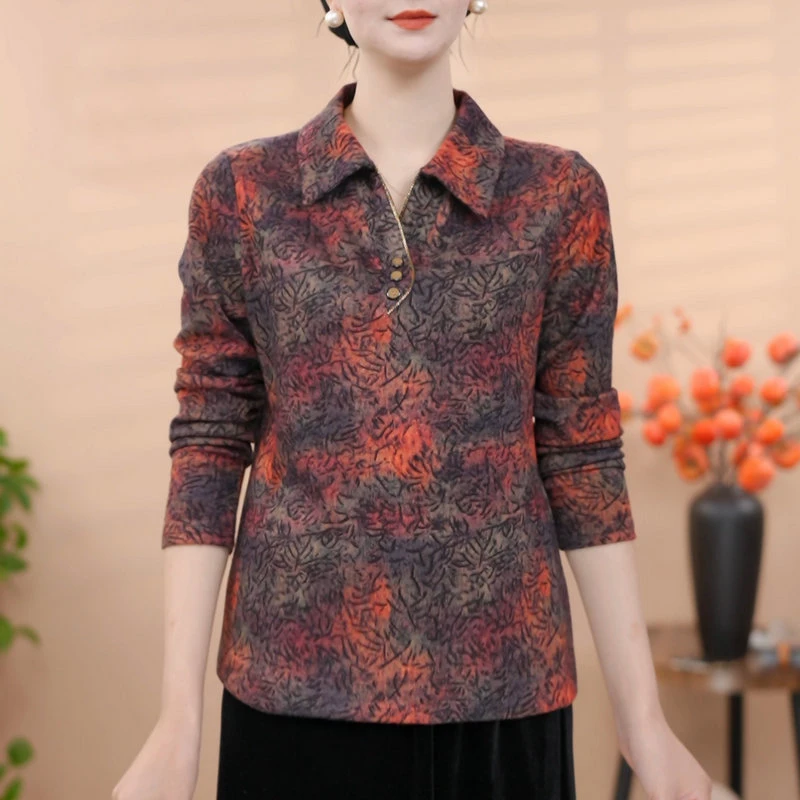 新款中老年女装中老年妈妈碎花休闲装中老年大码衬衫秋季长袖小衫