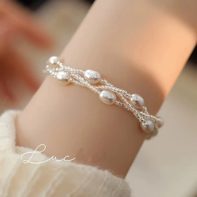 天然淡水珍珠XQ01法式缠绕编织气质磁吸手链(颜色随机发会有瑕疵)