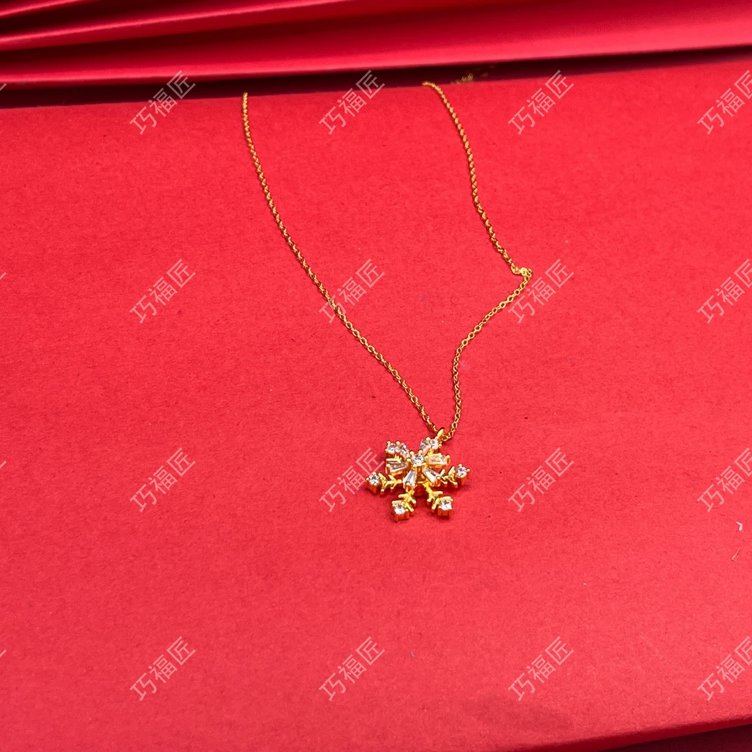 坠链均足银 雪花项链气质轻奢百搭精美不掉色时尚古法