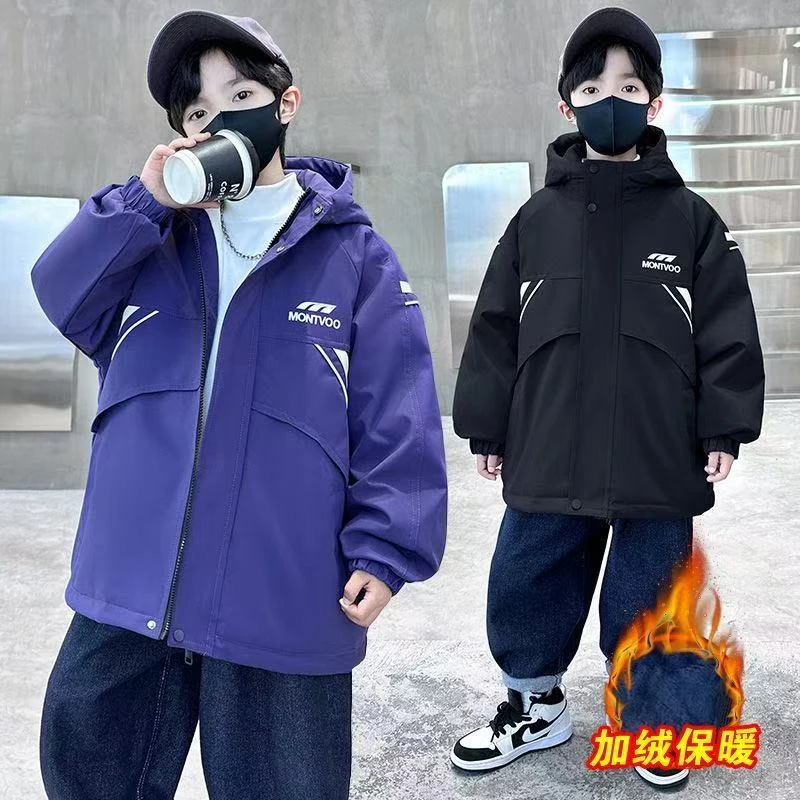 派克服潮数字字母连帽男拉链冬季普通外套棉衣秋冬童装加厚