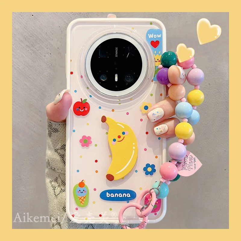 适用华为mate70pro+手机壳二合一波点mate60pro+格纹立体香蕉苹果