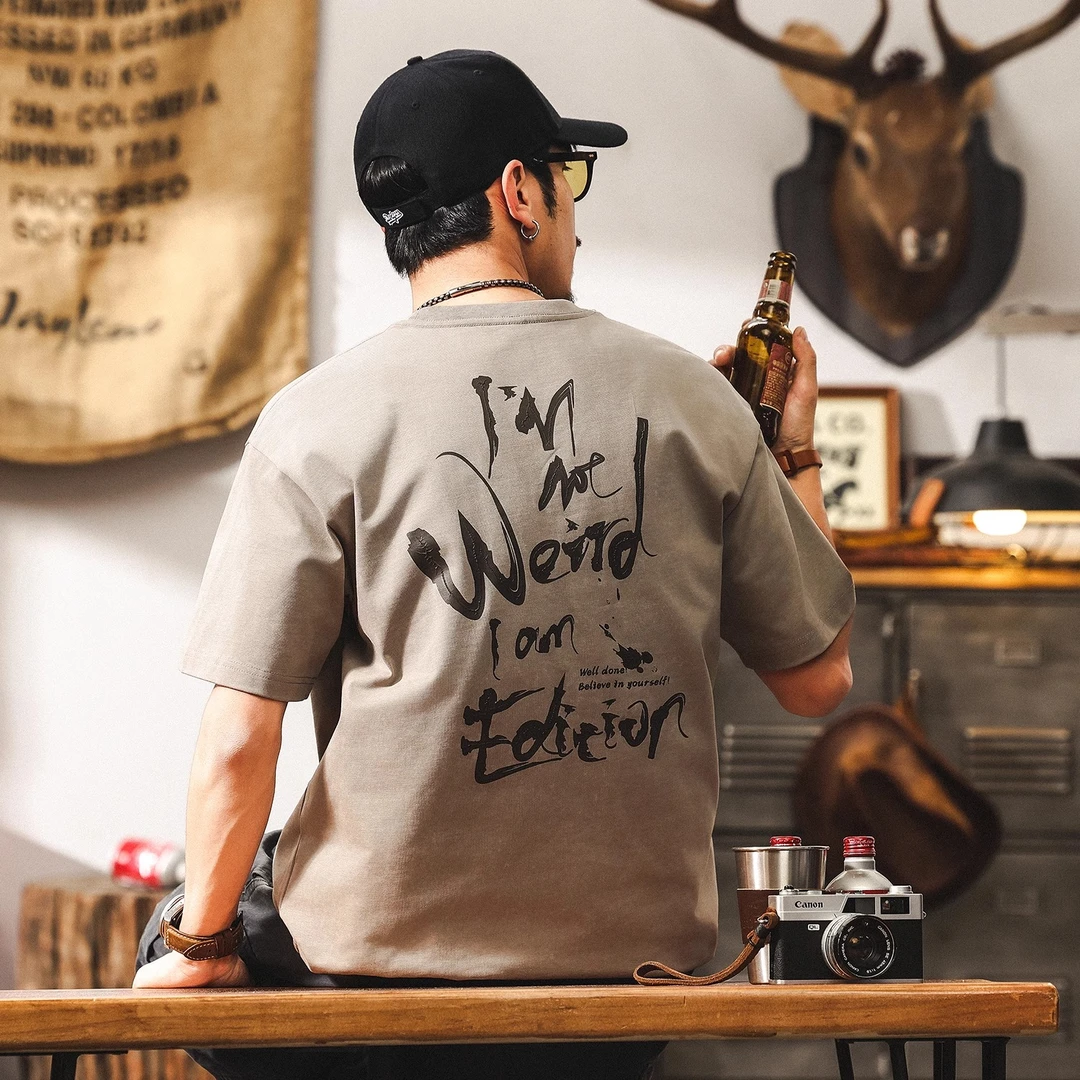 美式复古蜡染300g重磅t恤男短袖夏季新款宽松双纱纯棉上衣男