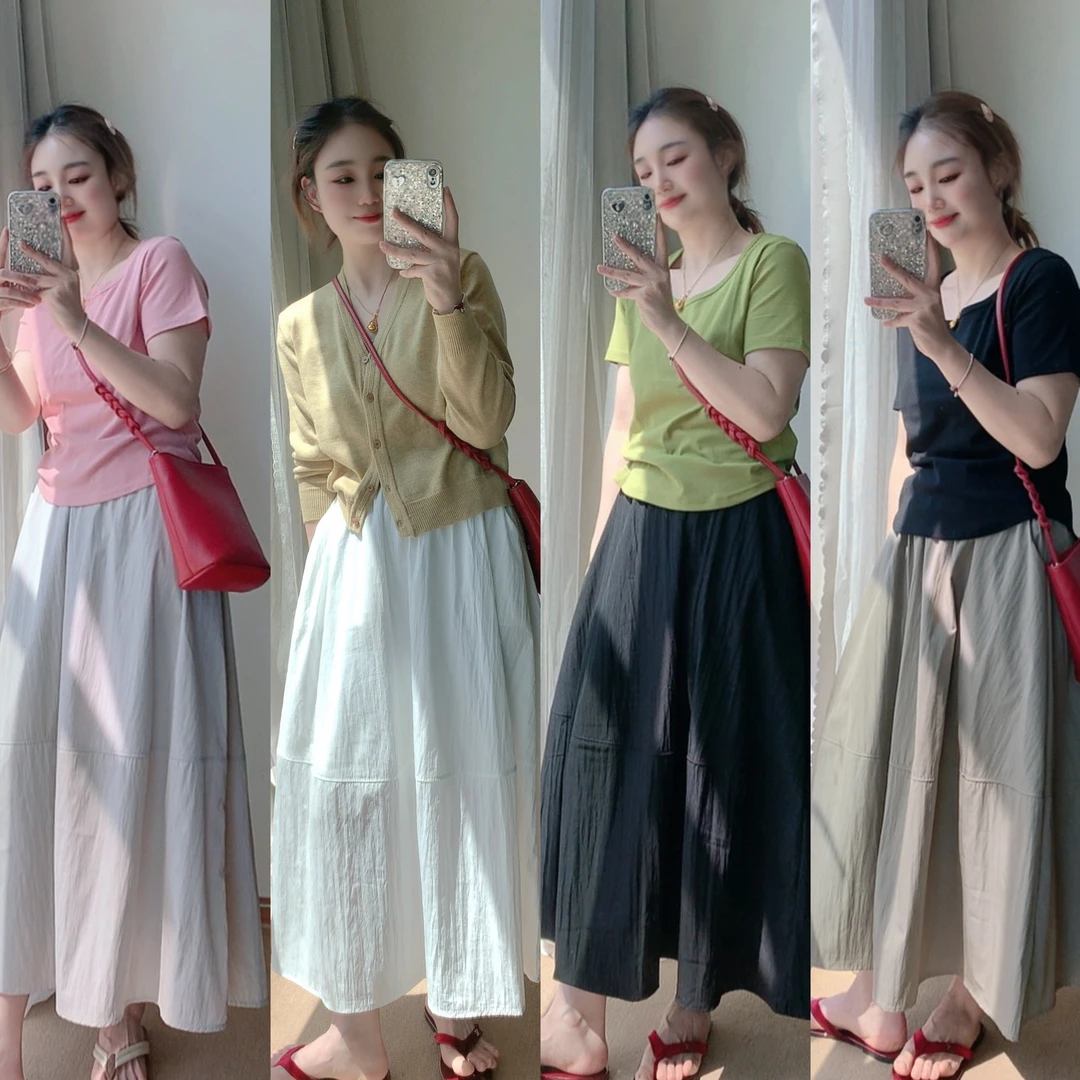 设计师款花苞裙女2025春夏新款松紧腰A字显瘦遮肉洋气流行半身裙L