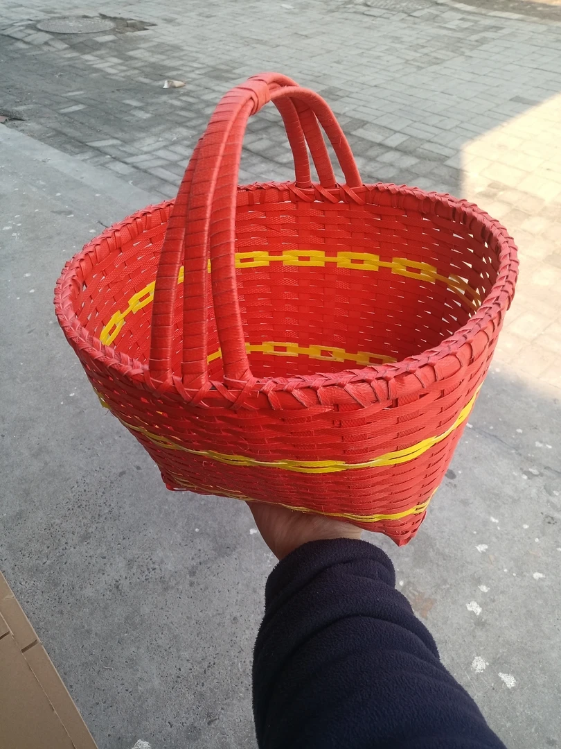 喜庆大红色手提篮买菜家用购物篮鸡蛋篮农村老式提篮子
