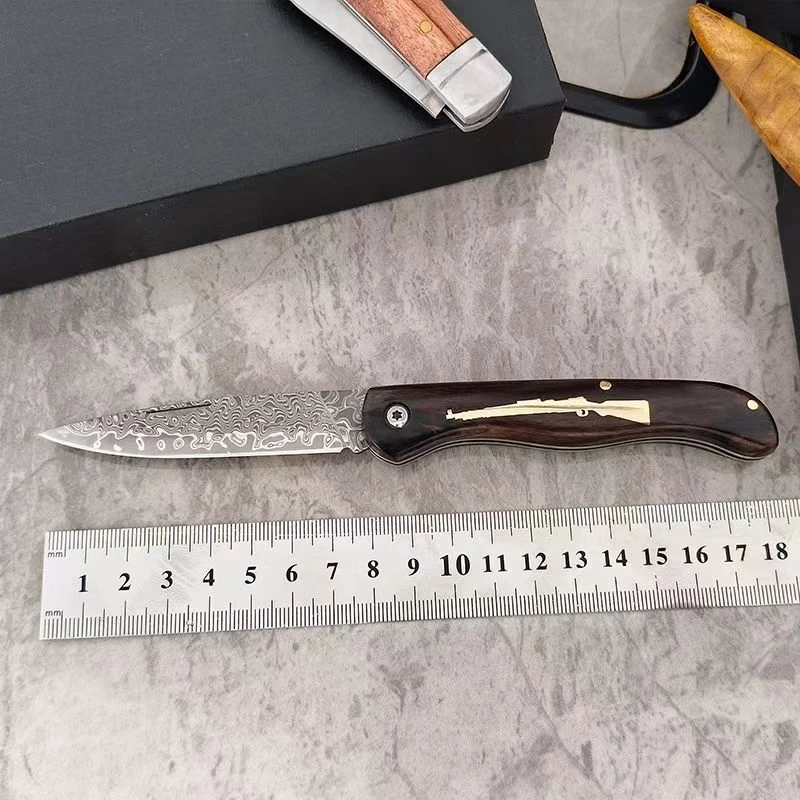 铜枪柄大马士革折刀迷你折叠多功能携带折叠家用户外小刀 已开刃2