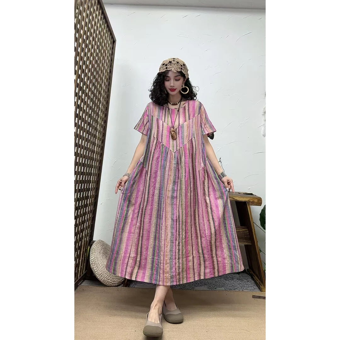 5276夏季新款显瘦气质时尚女百搭休闲文艺复古印花洋气宽松连衣裙