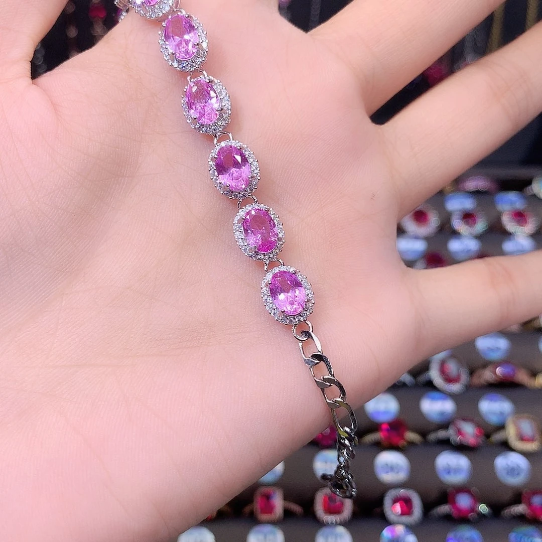 蓝宝石手链银S925镶嵌白