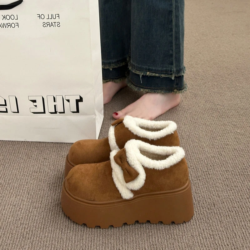 厚底增高加绒勃肯棉鞋子女冬季2025新款雪地棉加厚保暖毛毛雪地靴