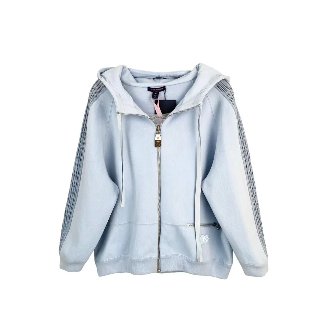 未使用 LouisVuitton/路易威登 cc471 棉 雾霾蓝拉链帽衫外套 M