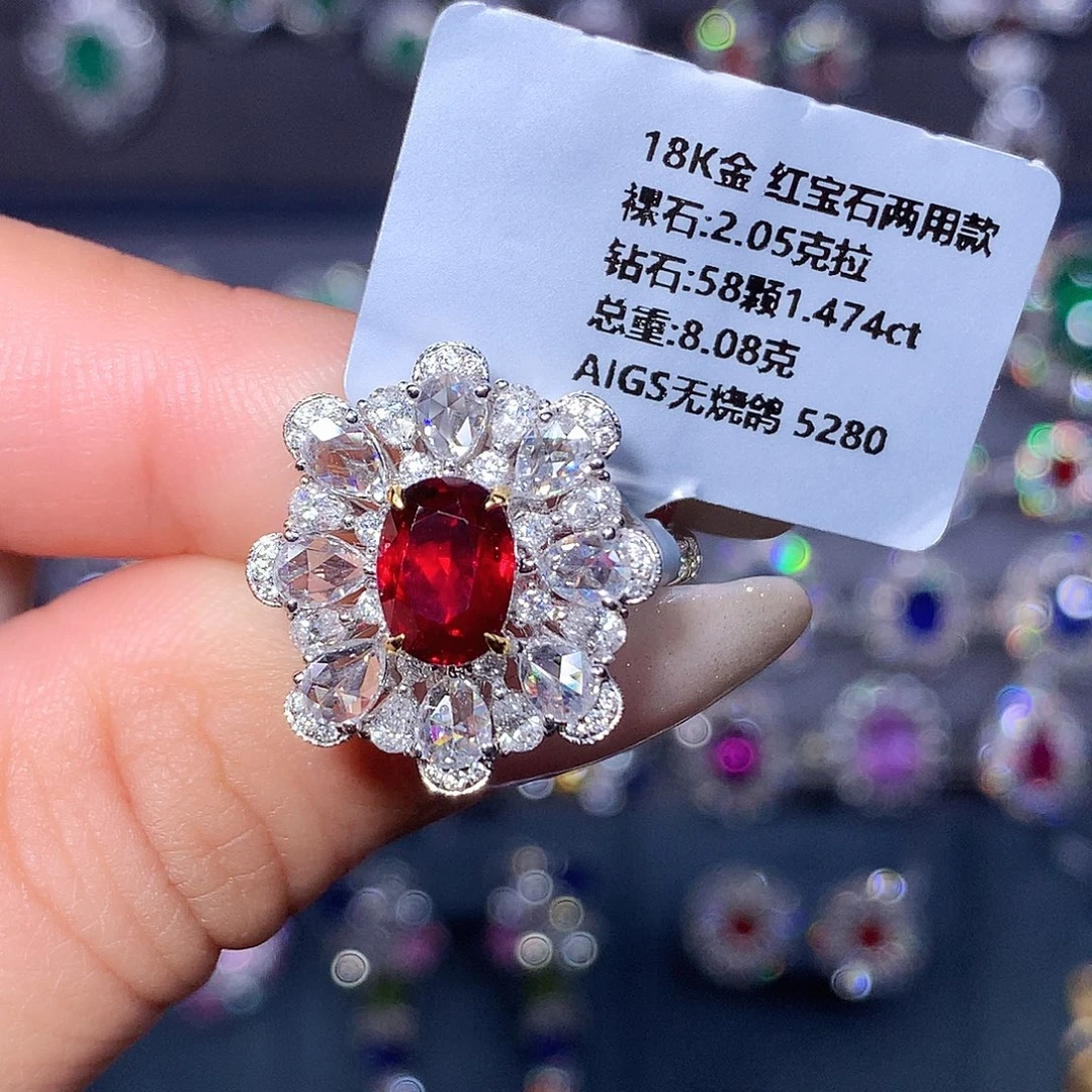 红宝石戒指18K金镶嵌