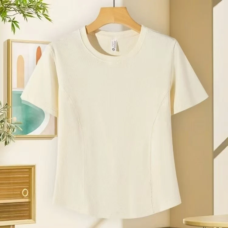 纯色针织短袖T恤白色短袖休闲女圆领白色显瘦透气修身夏季速干