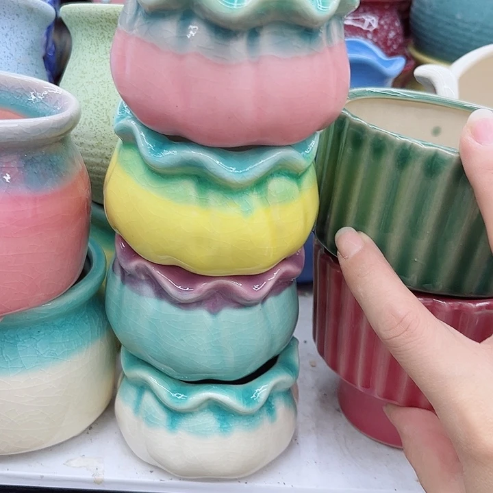 多肉绿植陶瓷花盆9.9包邮，有孔