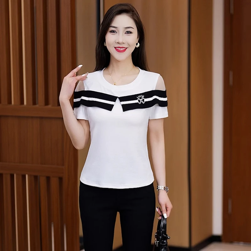 时尚短袖T恤上衣女2025夏季新款设计感小众宽松减龄休闲百搭小衫