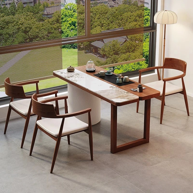 新中式岩板实木阳台茶桌椅组合家用茶台烧水壶一体内嵌入式泡茶桌