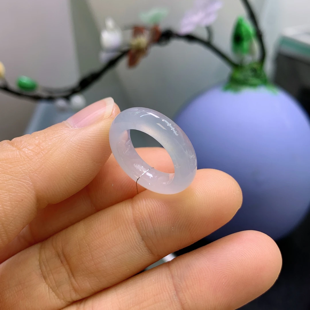 6圈口缅甸天然翡翠A货冰白月光戒指A697#