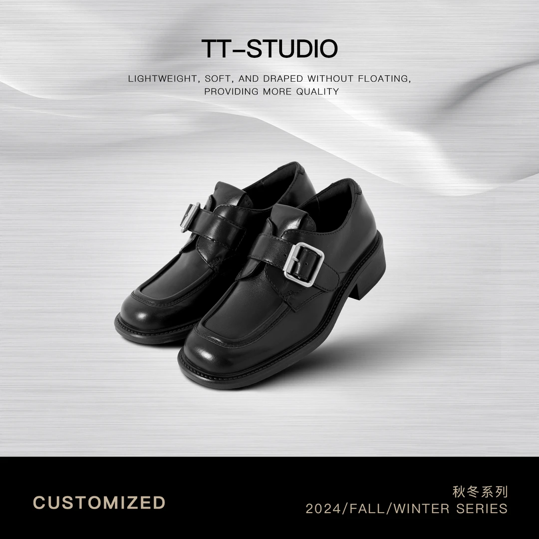 TT【乐福鞋】复古牛皮方头皮带一脚蹬乐福鞋TT-XW062-1